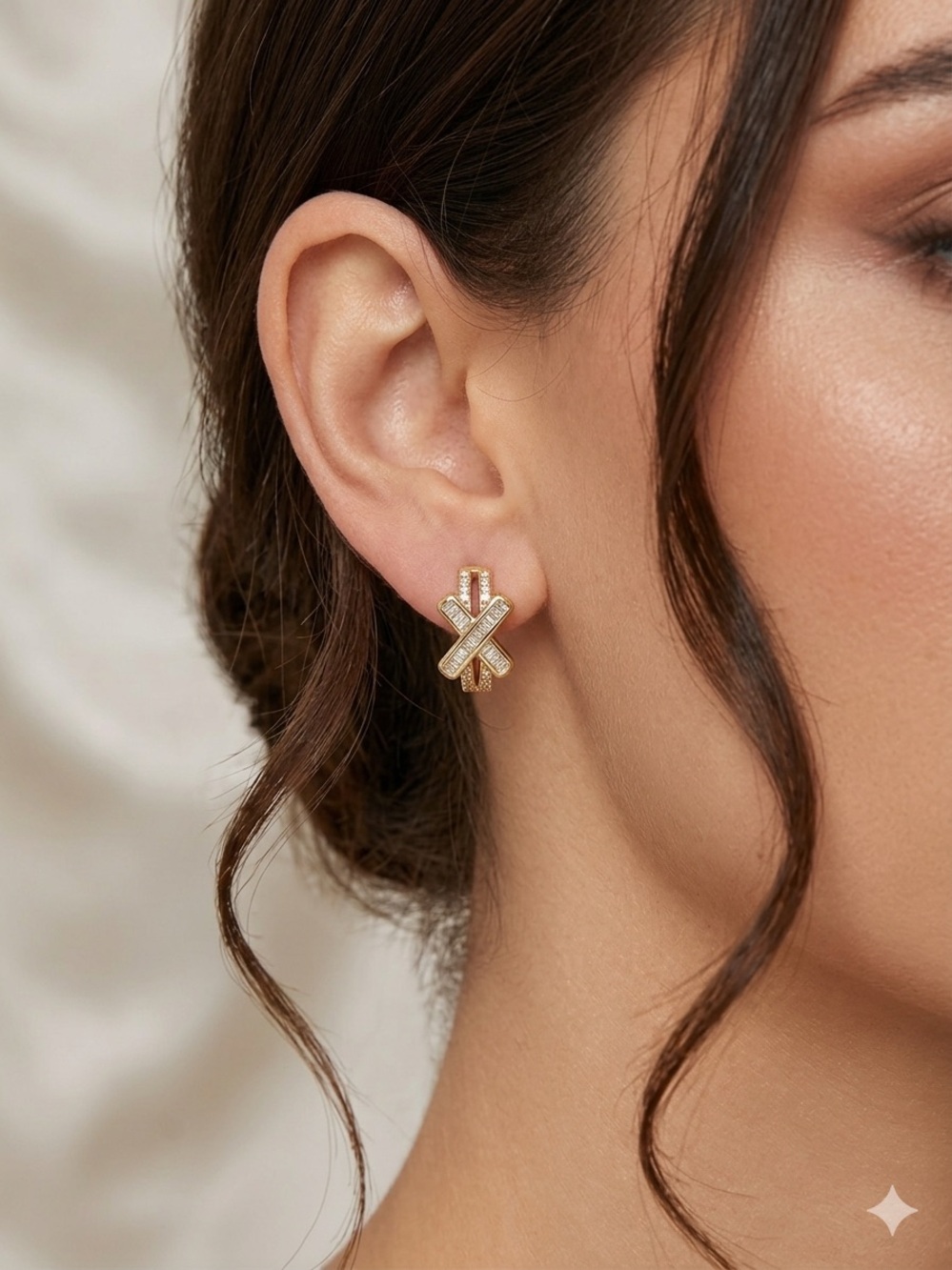 Gold Crystal Crossbar Hoop Earrings - Women Jewelry